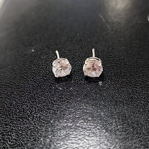 STERLING SILVER 925 CLEAR SEMI PRECIOUS STONE ROUND STUD EARRINGS 6MM 💎 UNISEX